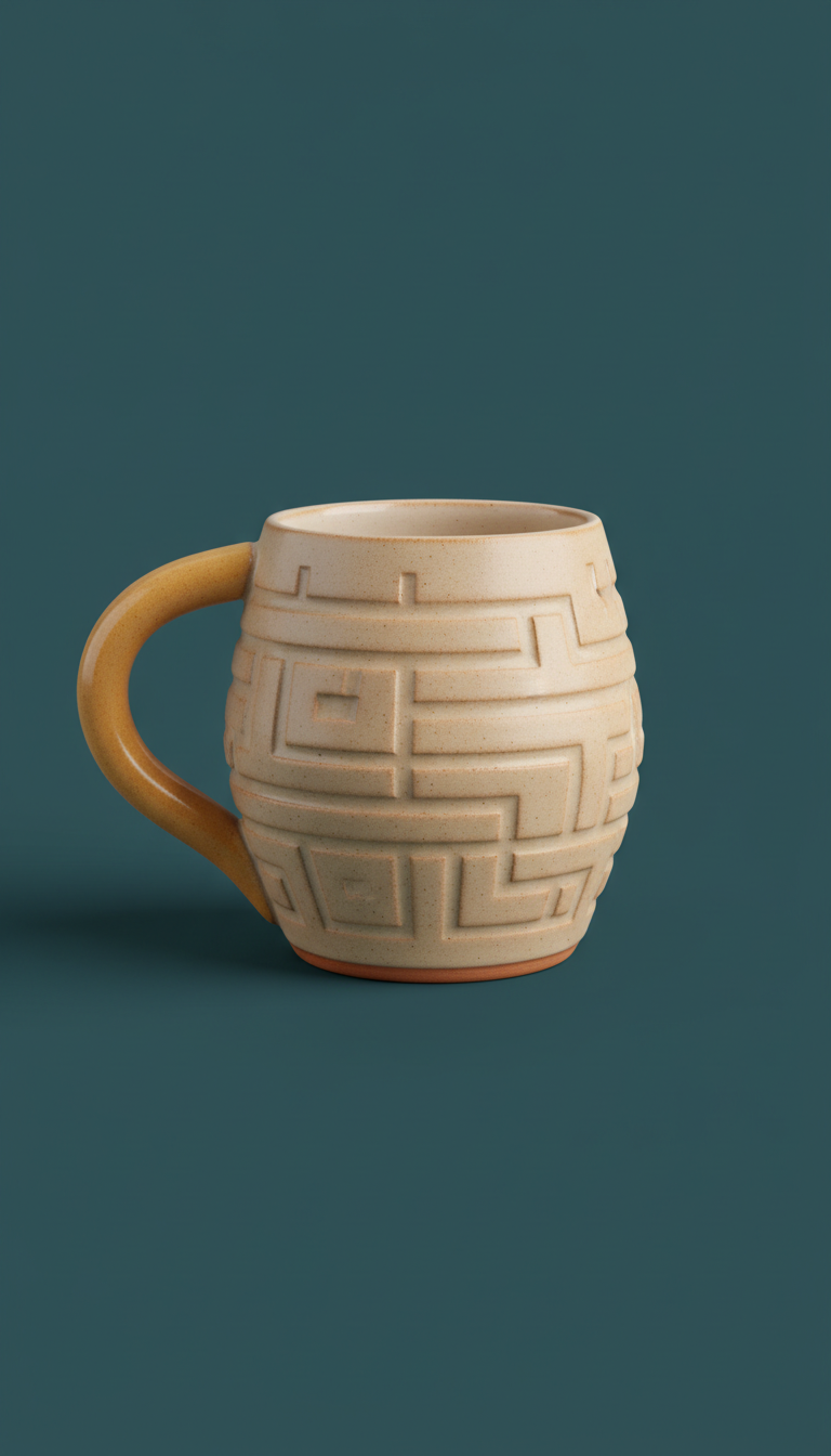 Tactile mug with ochre accent handle