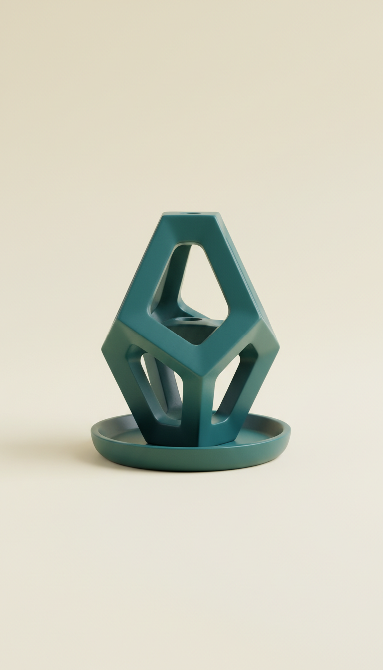 Geometric incense holder in deep teal